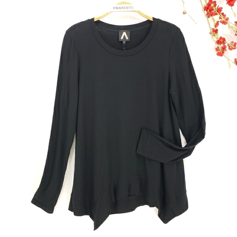 New COA Double Pointed Shark Bite Hem Black Tee